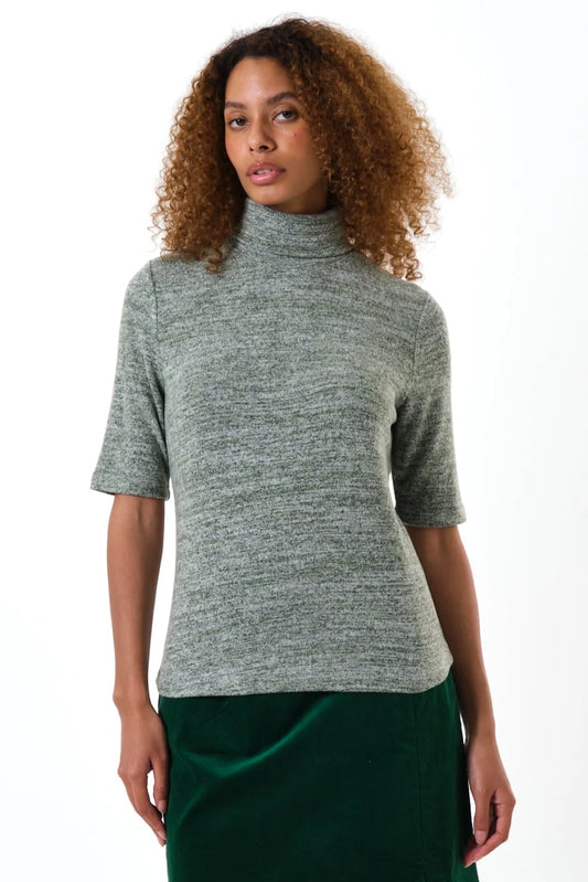 Vista Soft Marl Polo Neck Short Sleeve Top - Green