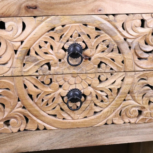 Vansura Carved Bedside Table 2 Drawer