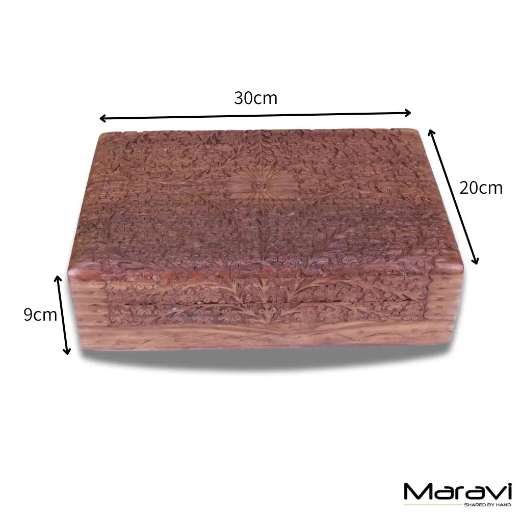 Vansuri Large Hand Carved Wooden Box Velvet Lined