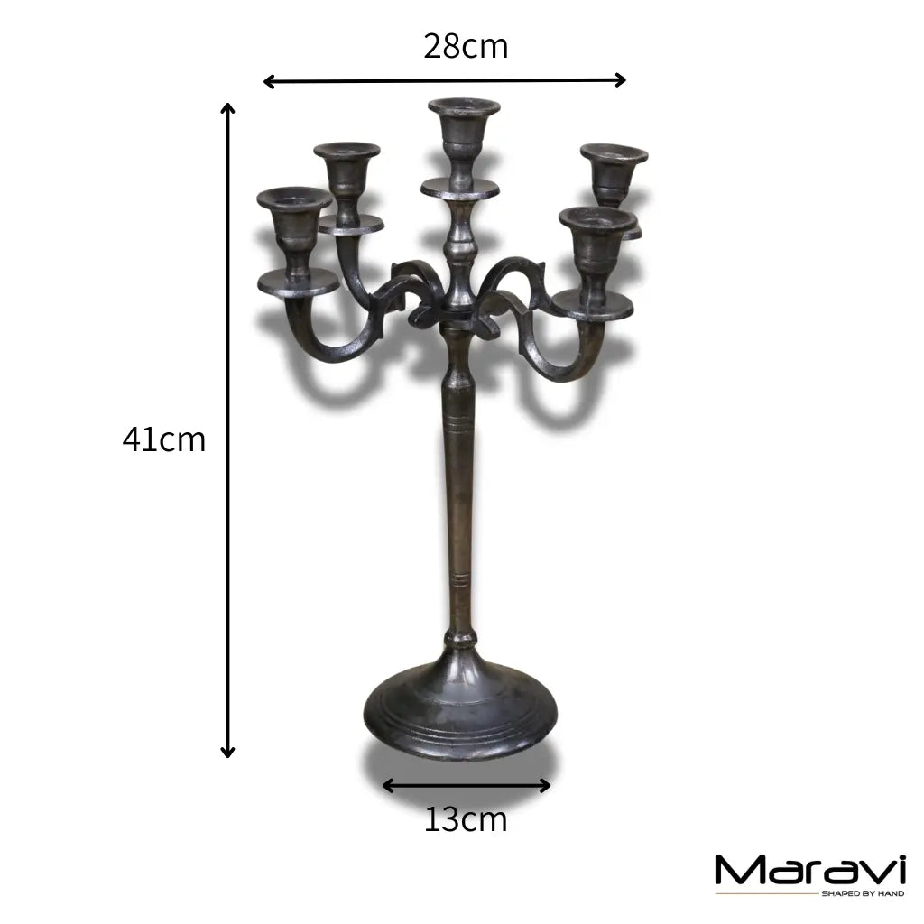 Veeha Candelabra Centerpiece 5 Candle Holder 40cm Gunmetal Silver