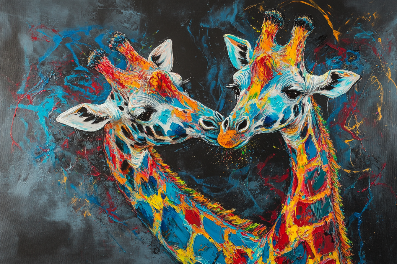 Vibrant Giraffe Duet Canvas