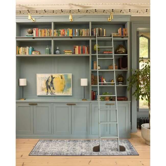 Eco-Washable Blue Rug Bordered Design