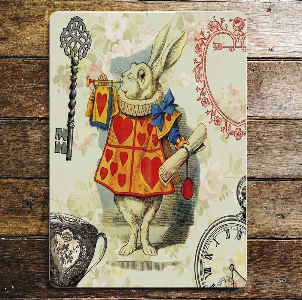Vintage Style Alice in wonderland White Rabbit Metal Wall Sign