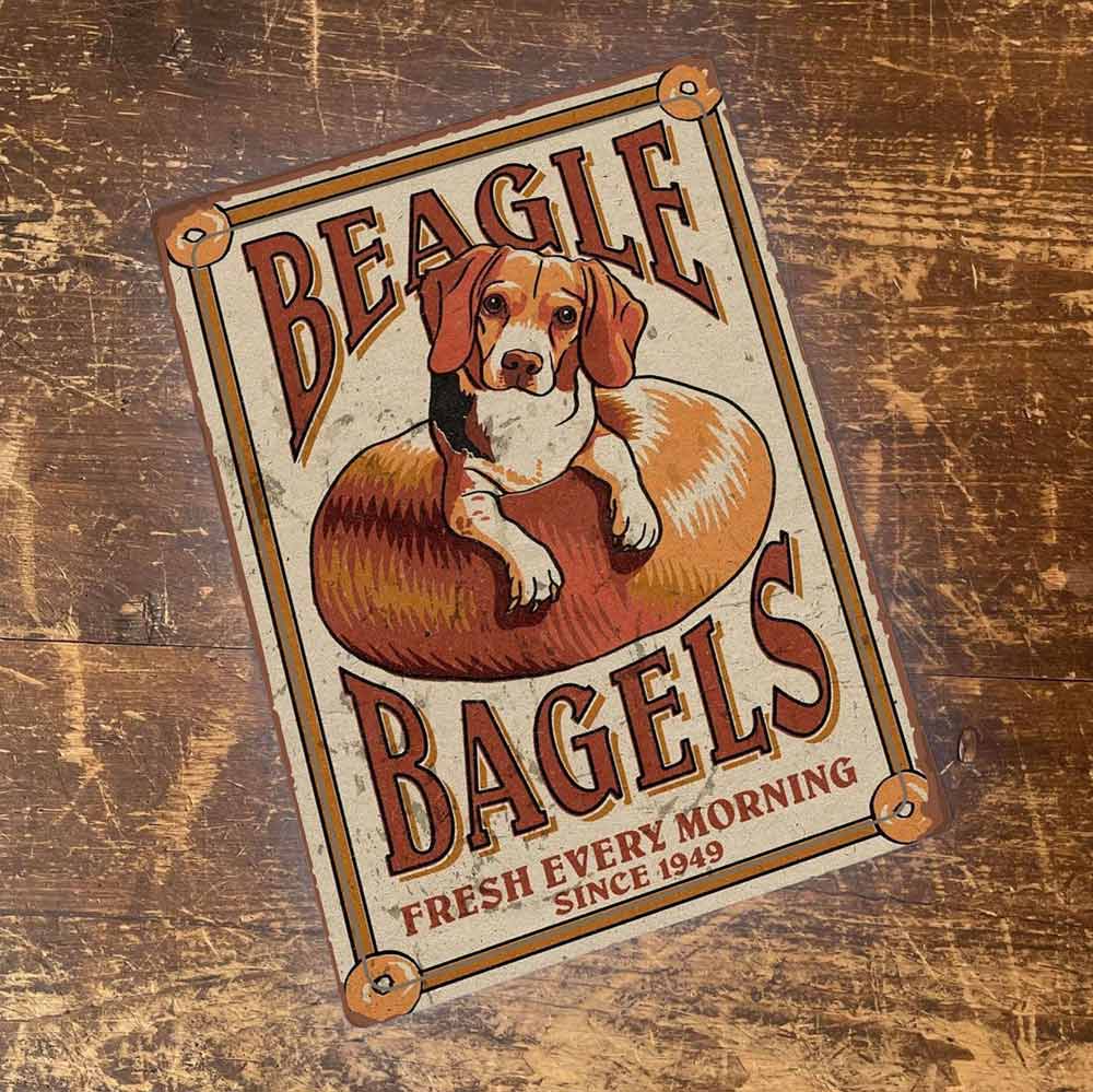 Vintage Style Beagle Bagels Metal Advertising Wall Sign