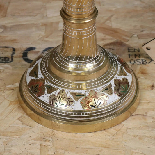 Vintage 77cm Large Brass Vase Hand Painted and Etched - White
