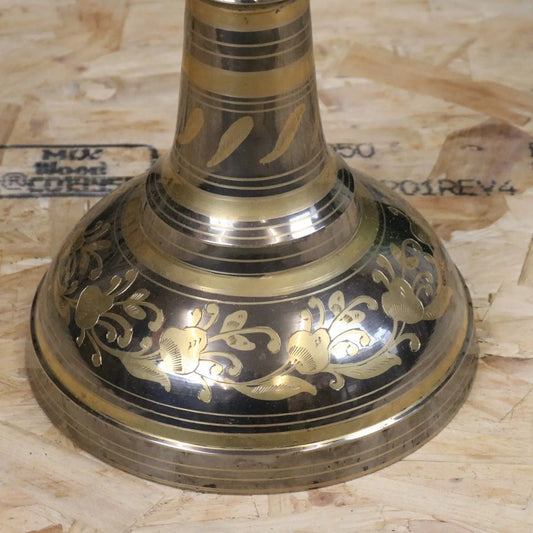 Vintage 90cm Large Brass Vase Hand Etched - Silver and Gold Polished