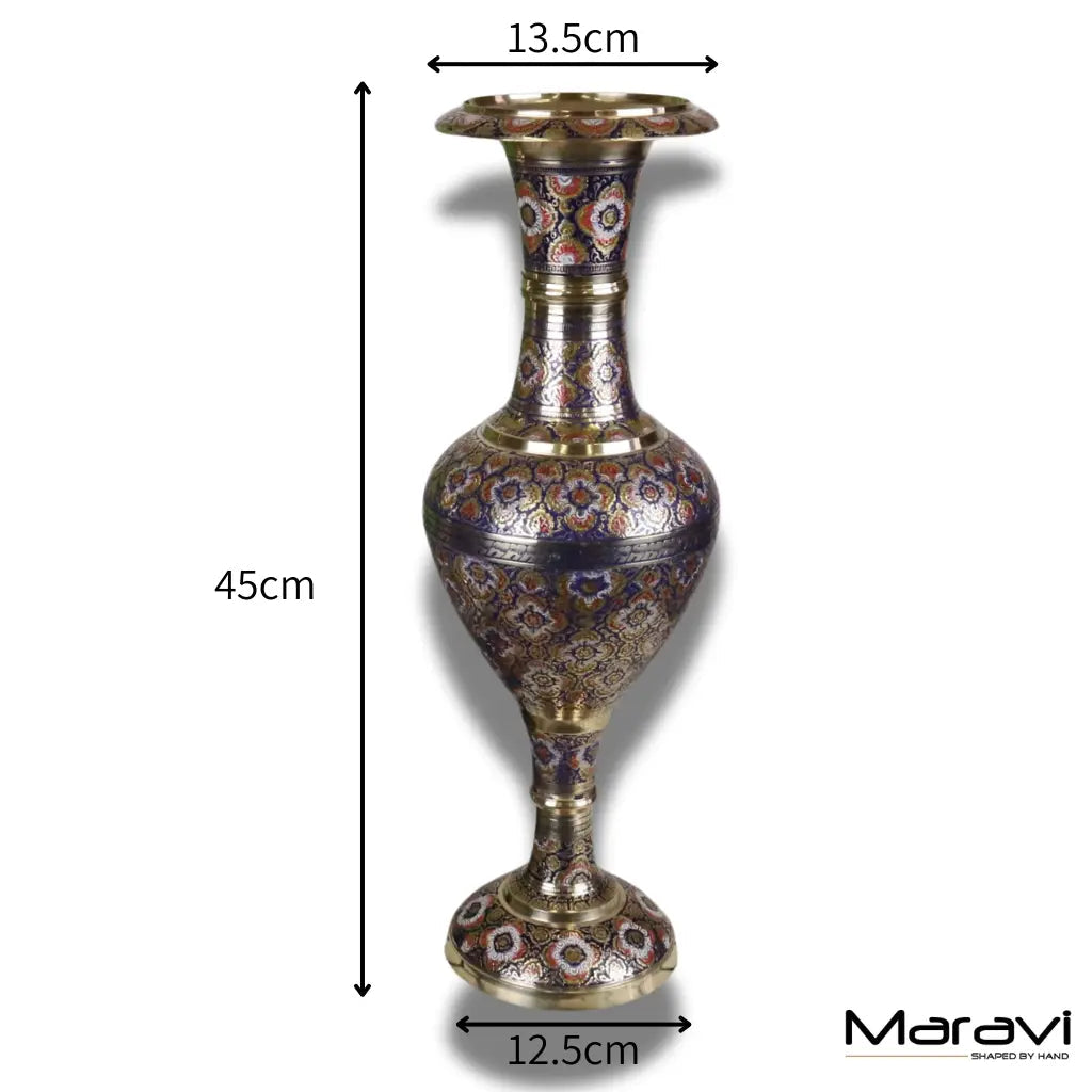 Vintage Brass Vase Pair 45cm Hand Painted and Etched