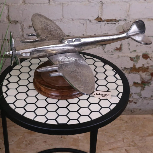 Vintage Spitfire Model Metal on Wooden Base