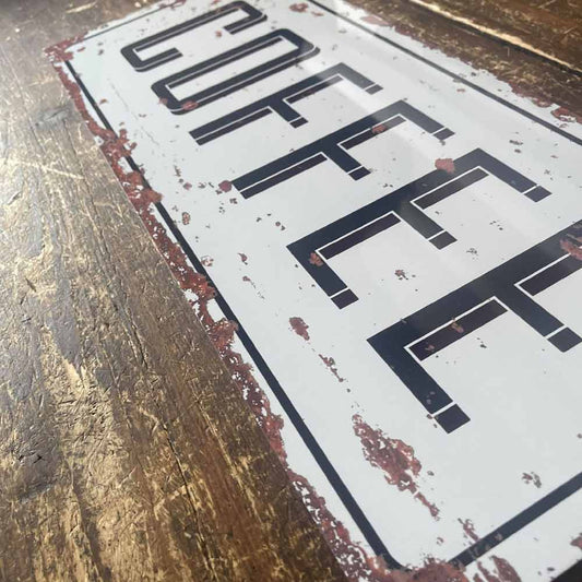 Vintage Distressed Effect Metal Coffee Sign