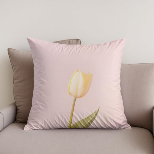 Pastel Yellow Tulip Cotton Cushion