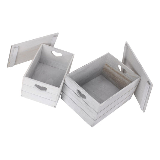 Vintage White Wash Heart Cut-Out Box with Lid Set 2