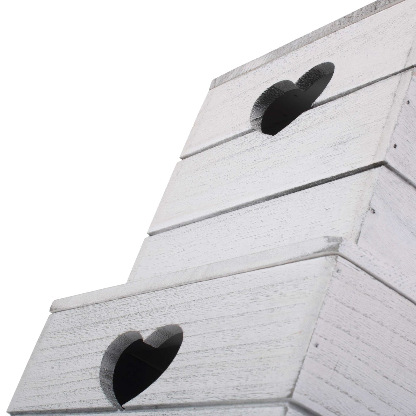 Vintage White Wash Heart Cut-Out Box with Lid Set 2