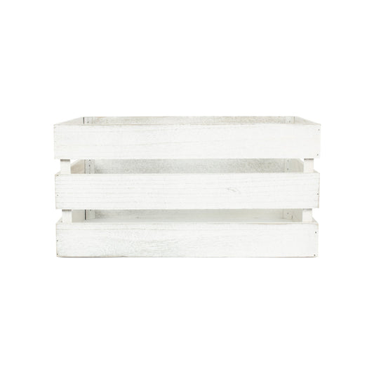 Large Vintage White Wash Slatted Wooden Crate