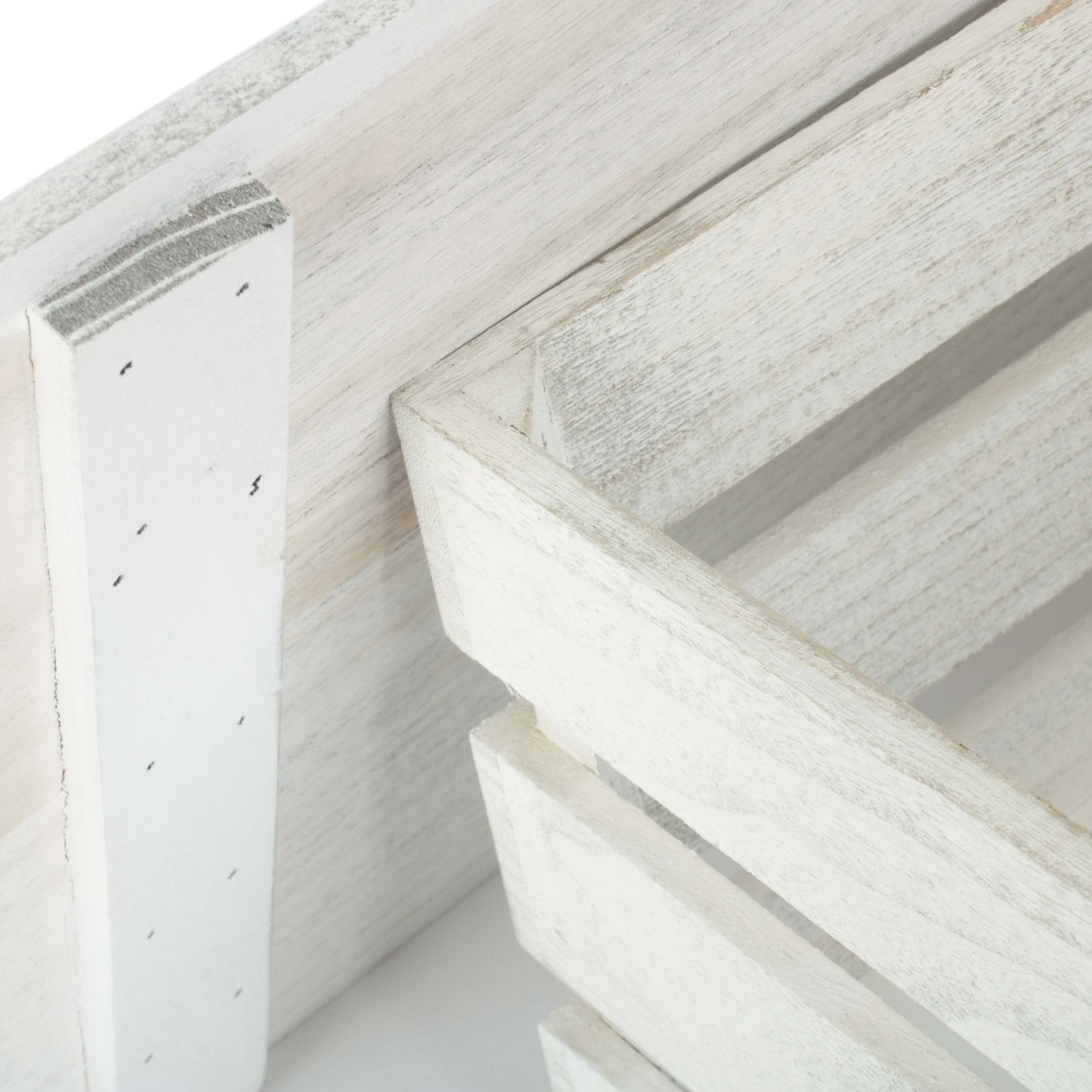 Large Vintage White Wash Slatted Wooden Box with Lid