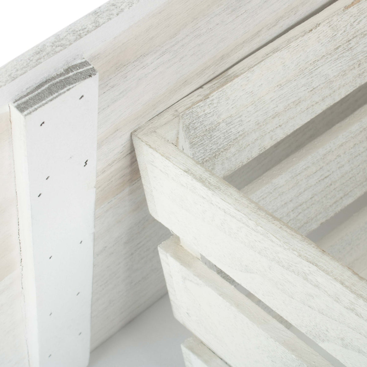 Large Vintage White Wash Slatted Wooden Box with Lid