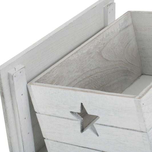 Small Vintage White Wash Star Cut-Out Box with Lid