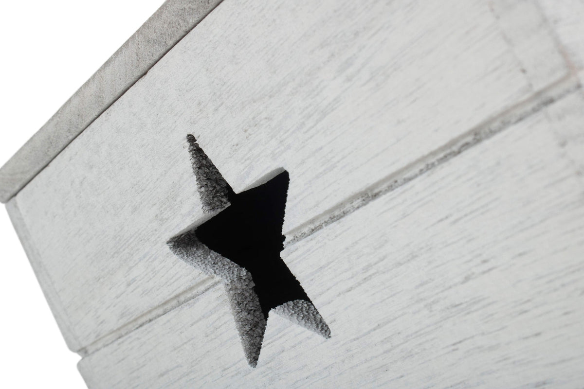 Large Vintage White Wash Star Cut-Out Box with Lid