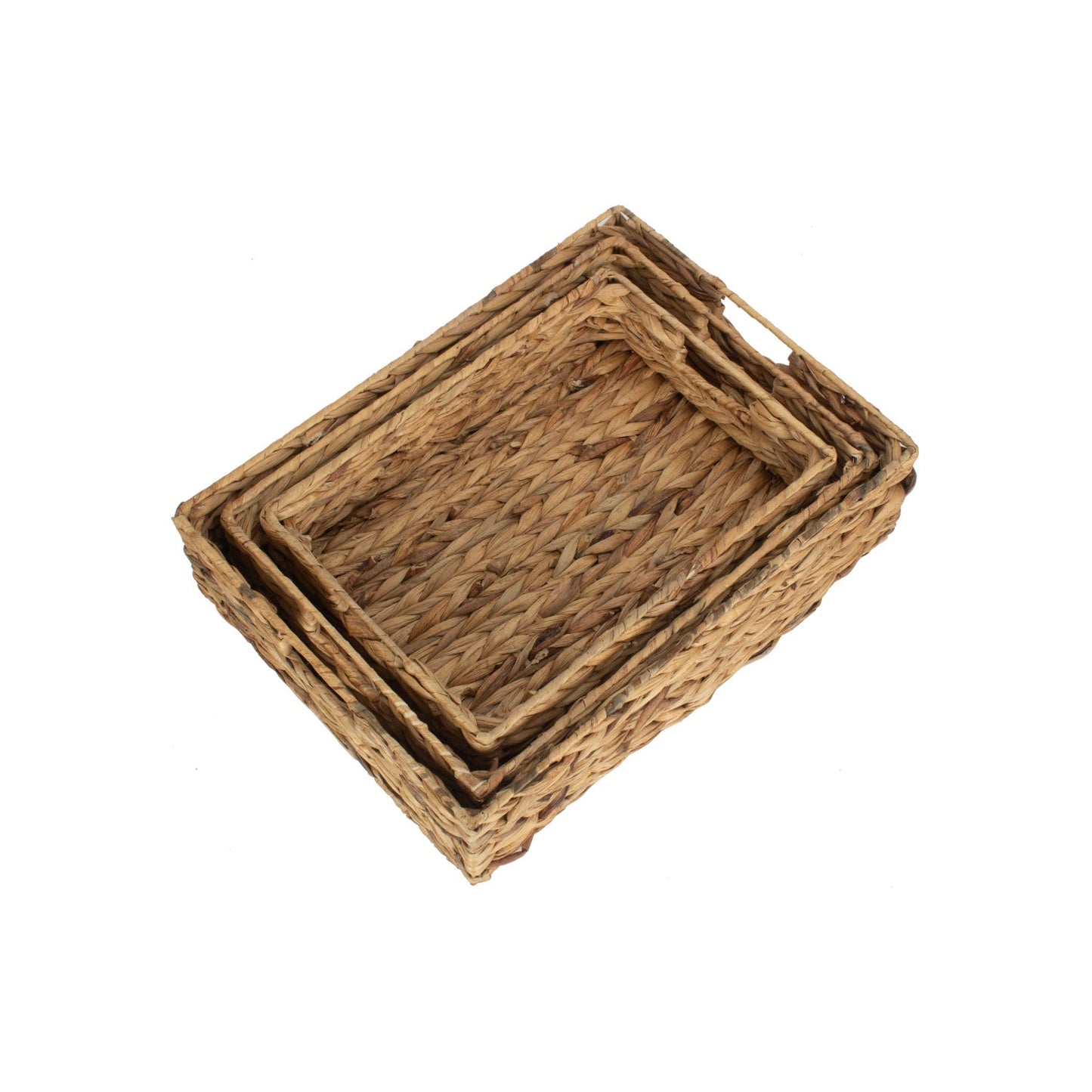 Set of 3 Shallow Rectangular Water Hyacinth Storage Tray Baskets