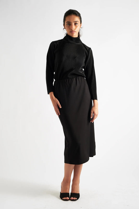 Wilson Black Fine Rib Midi Pencil Skirt