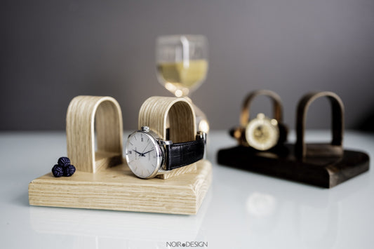 Walnut Watch Stand Holds 2 | Double Watch Display Holder | Handcrafted in England