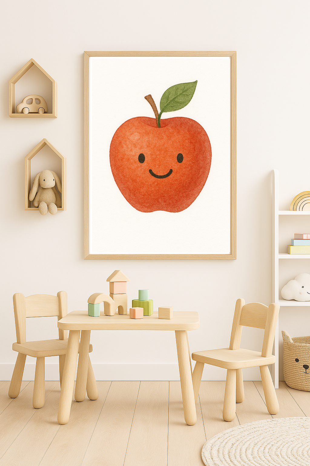 Watercolour Happy Apple Fruit Nursery Children's Room Wall Decor Print