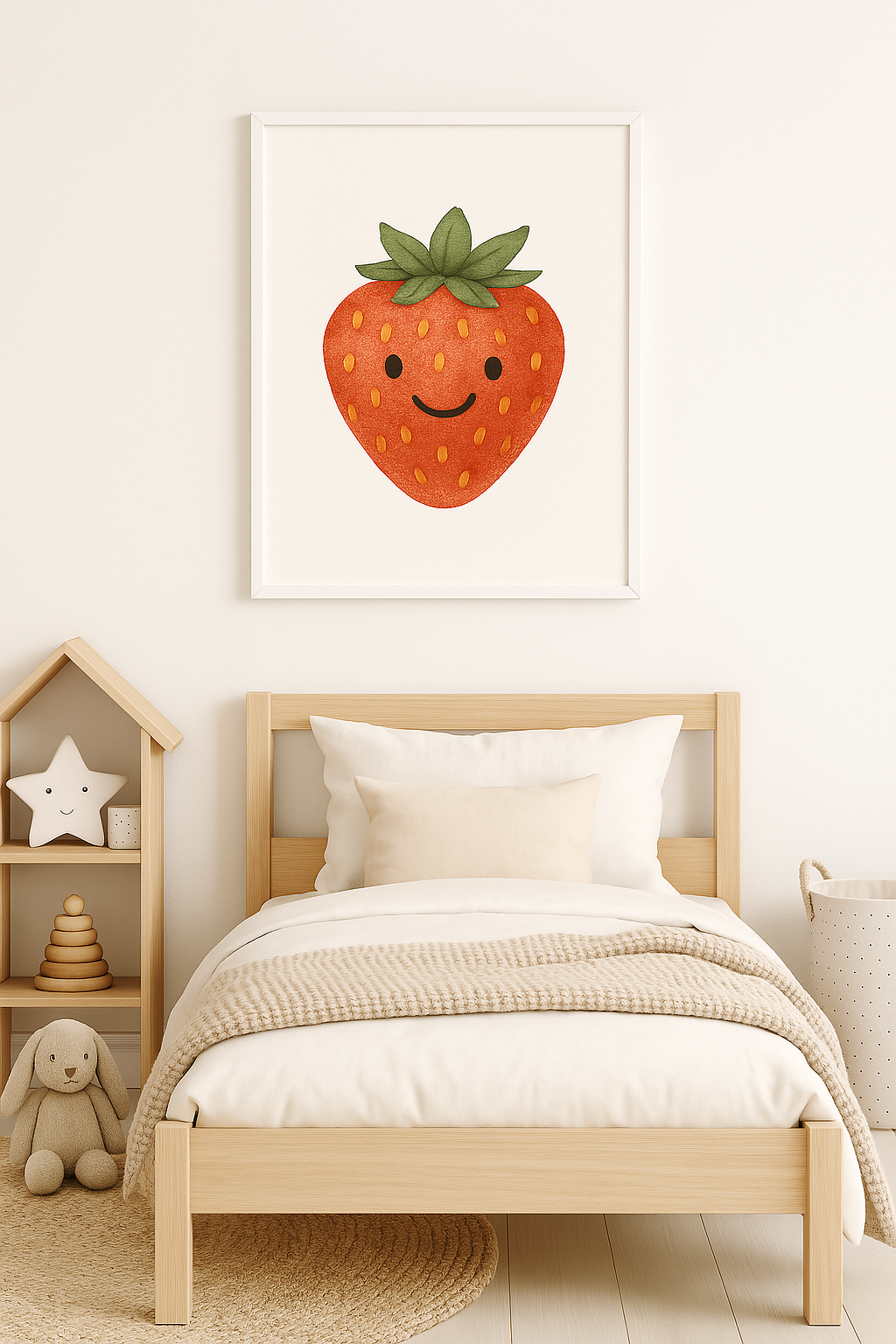 Watercolour Happy Strawberry Fruit Nursery Children's Room Wall Decor Print