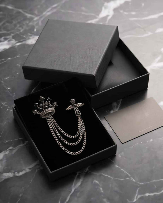 Midnight Crown & Wing Chain Lapel Pin