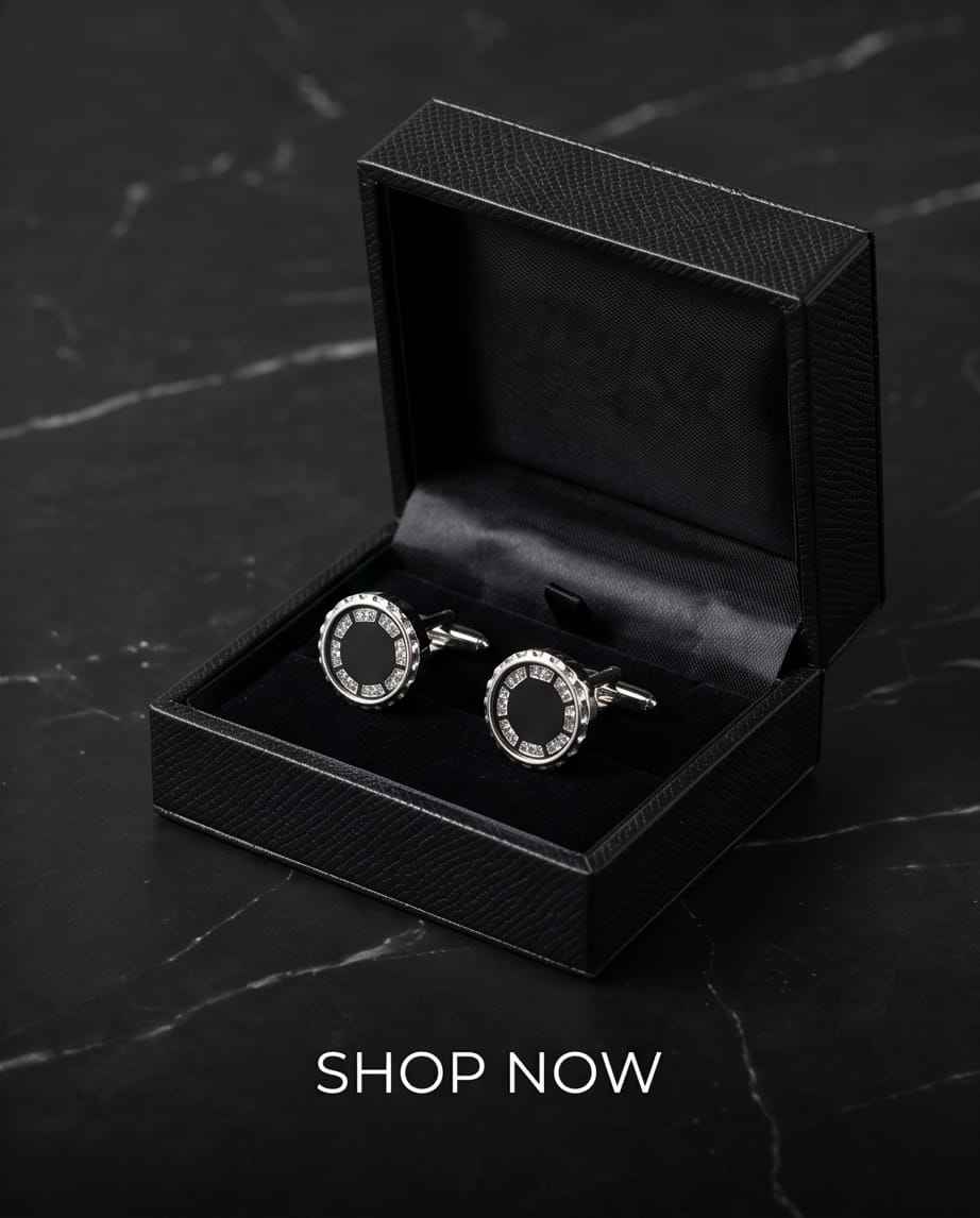 Luxe Black Dial & Crystal Embellished Cufflinks