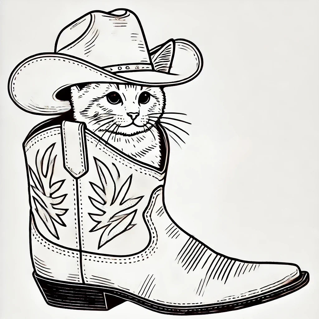 Whimsical Cat in Cowboy Boot Canvas