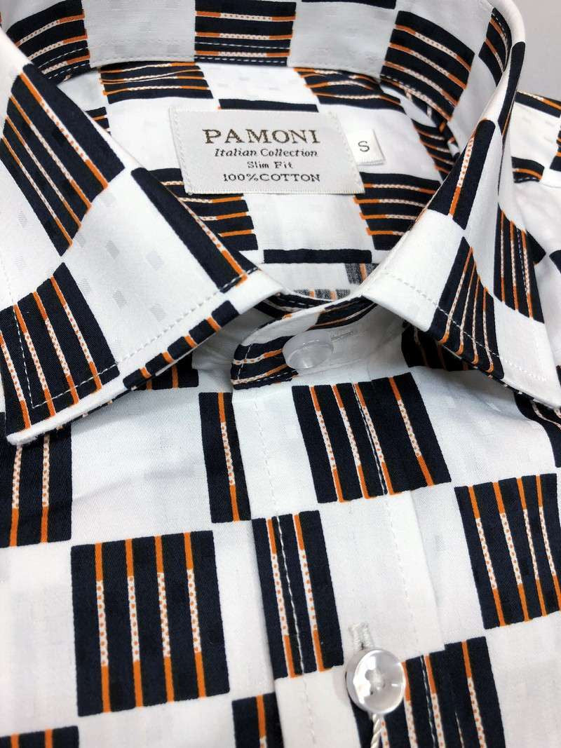 White Black/orange Square Slim Fit Shirt