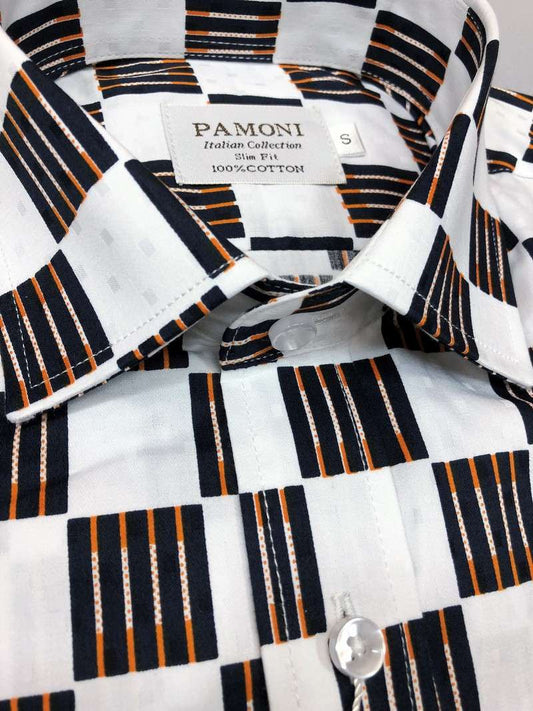 White Black/orange Square Slim Fit Shirt