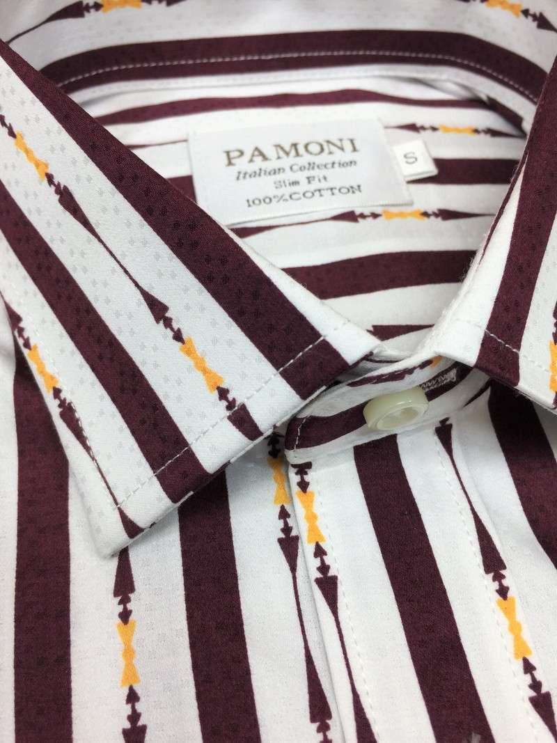 White Maroon Bold Stripe Slim Fit Shirt