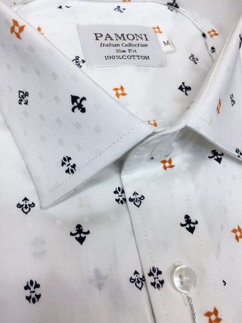 White Navy/orange Symbol Print Slim Fit Shirt