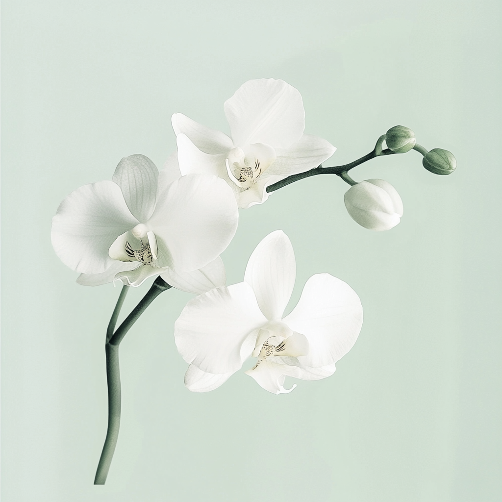 White Orchid on Mint Cotton Cushion