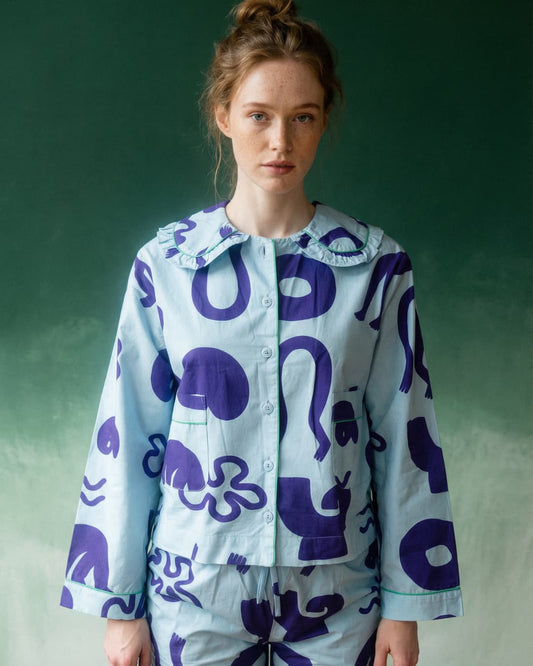 Organic Cotton Pyjama Shirt in Blue Things