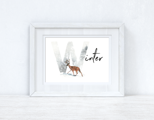 Winter Reindeer Winter Christmas Seasonal Wall Home Decor Print
