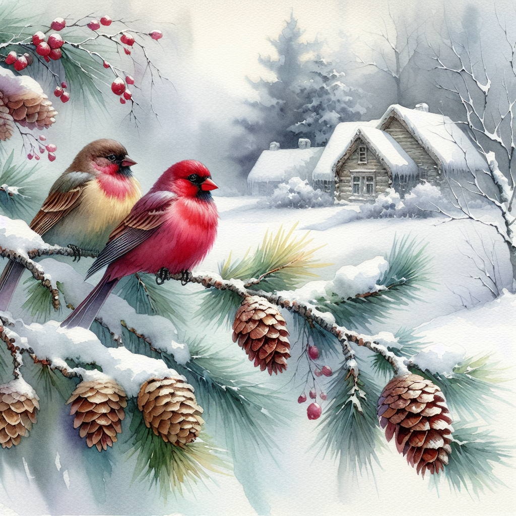 Winter Solitude: Birds' Reflection Canvas