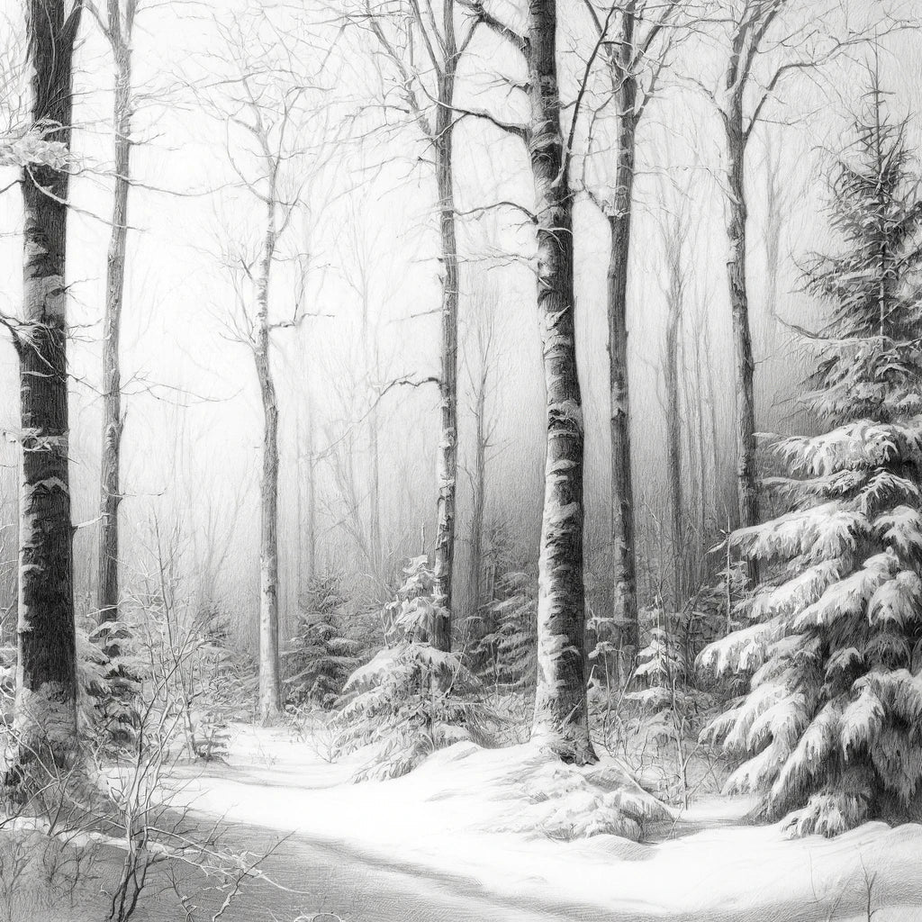 Winter's Quiet Sketch Cotton Cushion
