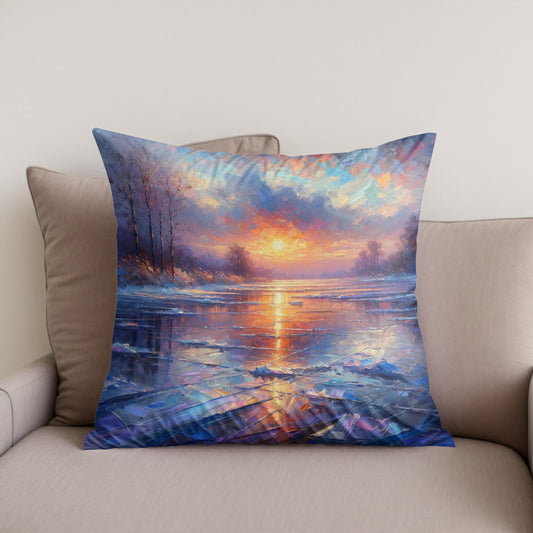 Sunset Serenity on Ice Cotton Cushion