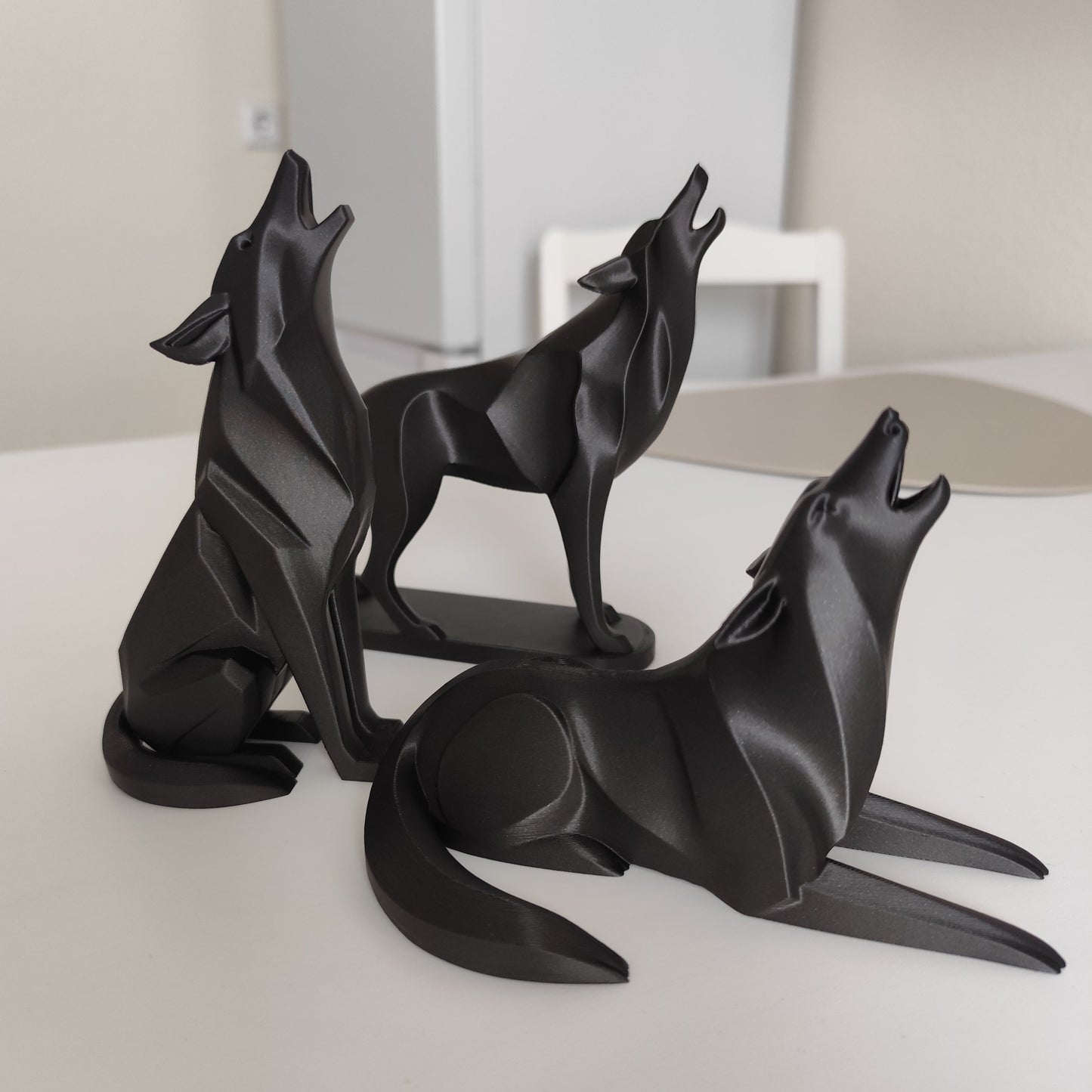 Sculpture #20 | Minimalist Standing Howling Wolf Sculpture - Modern Abstract Figurine