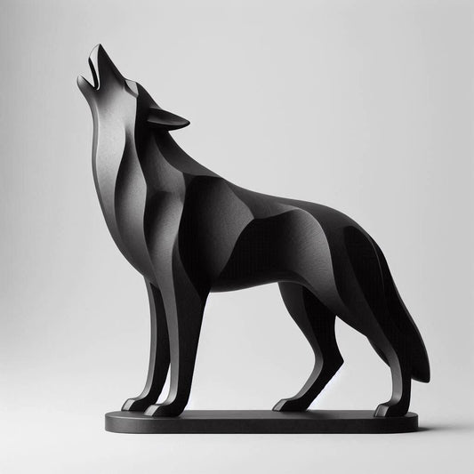 Sculpture #20 | Minimalist Standing Howling Wolf Sculpture - Modern Abstract Figurine