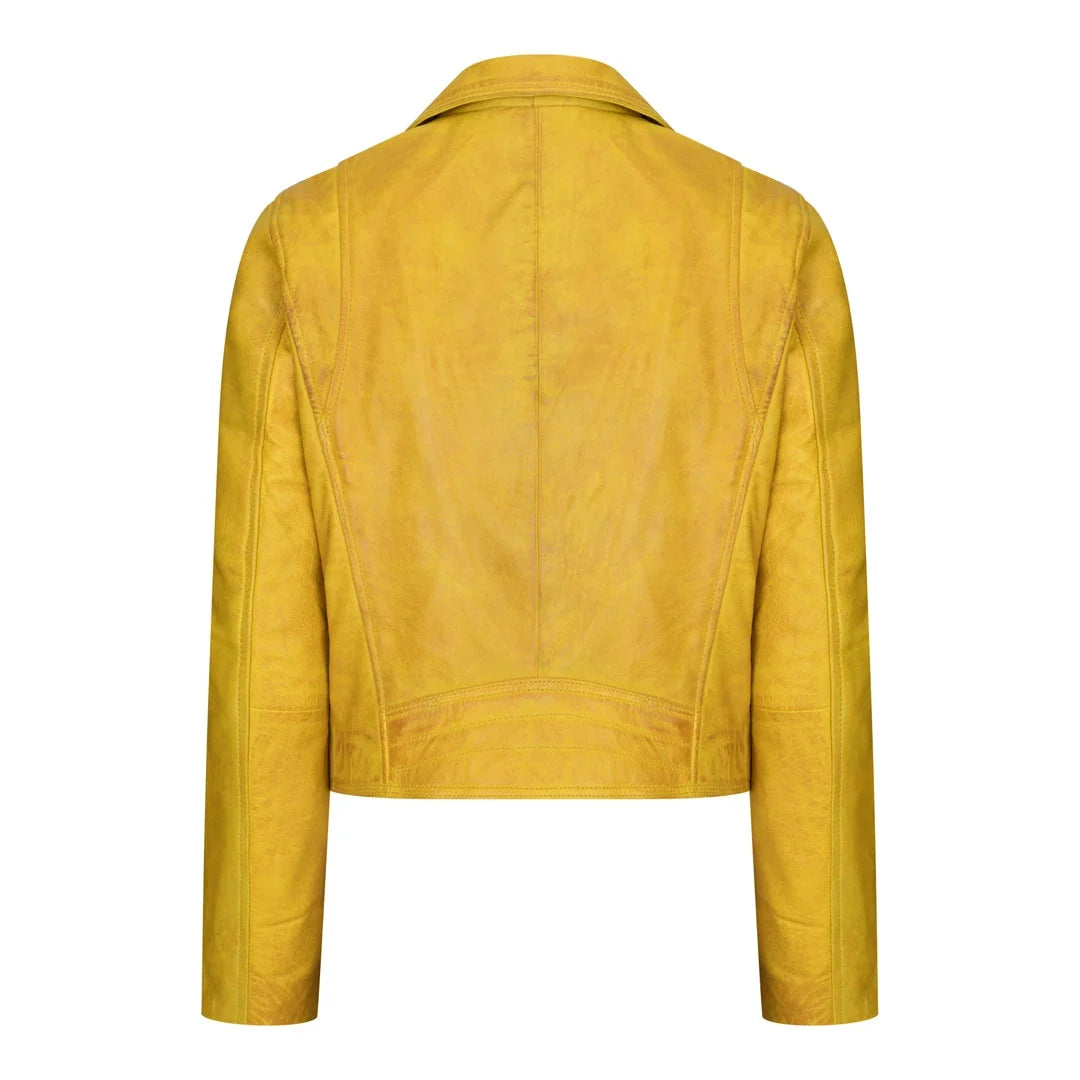 Women's Leather Biker Jacket Cross Zip Tan Brown Black Red Yellow