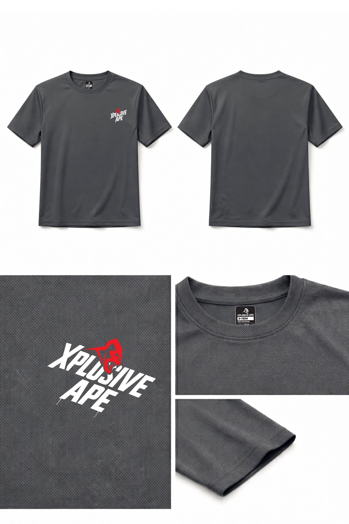 XAPE Classic Stencil Logo X Tech Tee - Charcoal