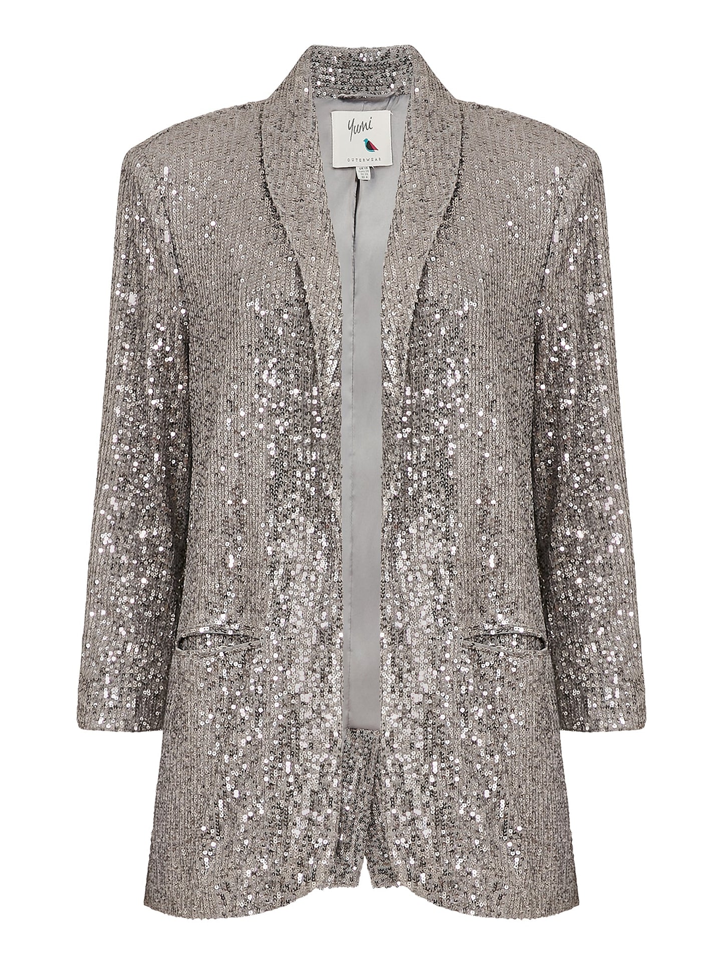 Silver Sequin Blazer With Pockets
