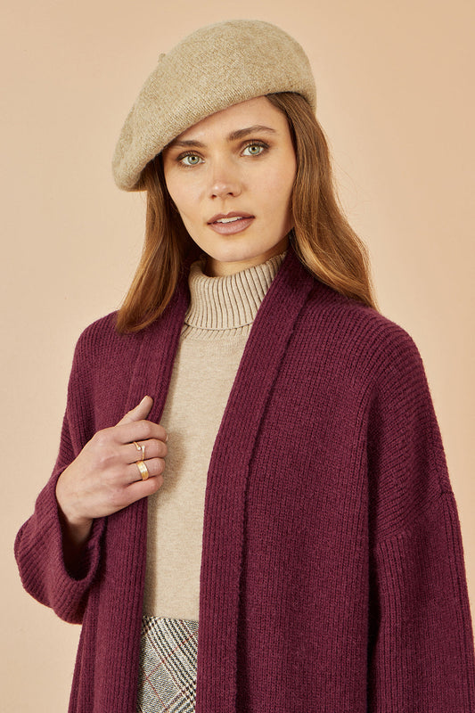 Yumi Burgundy Knitted Maxi Cardigan With Pockets