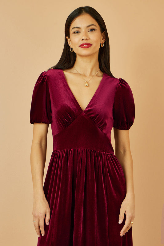 Yumi Burgundy Velvet Midi Dress