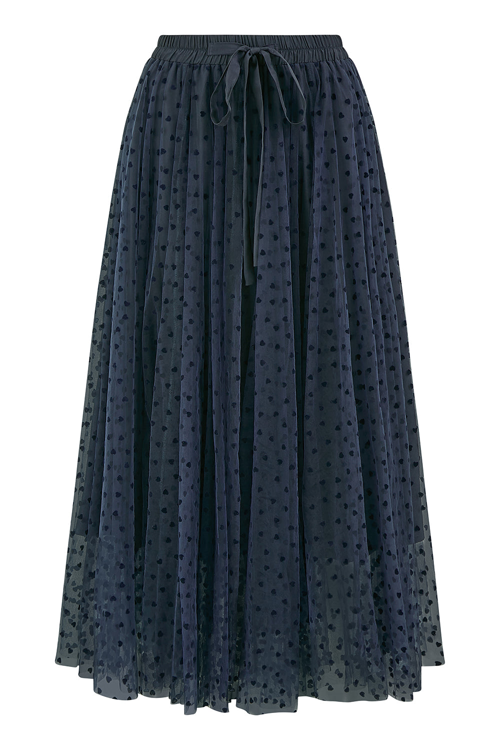 Yumi Navy Mesh Heart Print Tulle Skirt