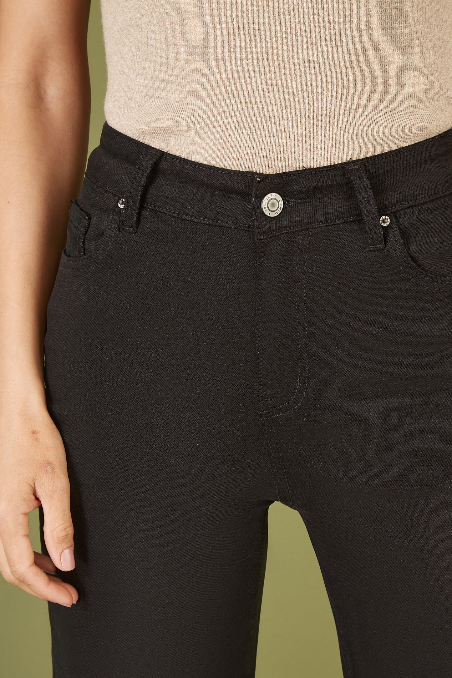 Yumi Black Stretch Canvas Wide Leg High Waist Jeans