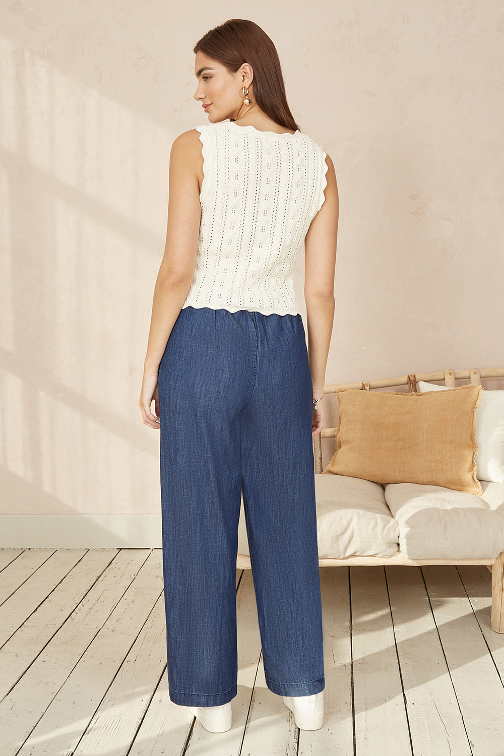 Yumi Blue Chambray Relaxed Fit Wide Leg Trousers
