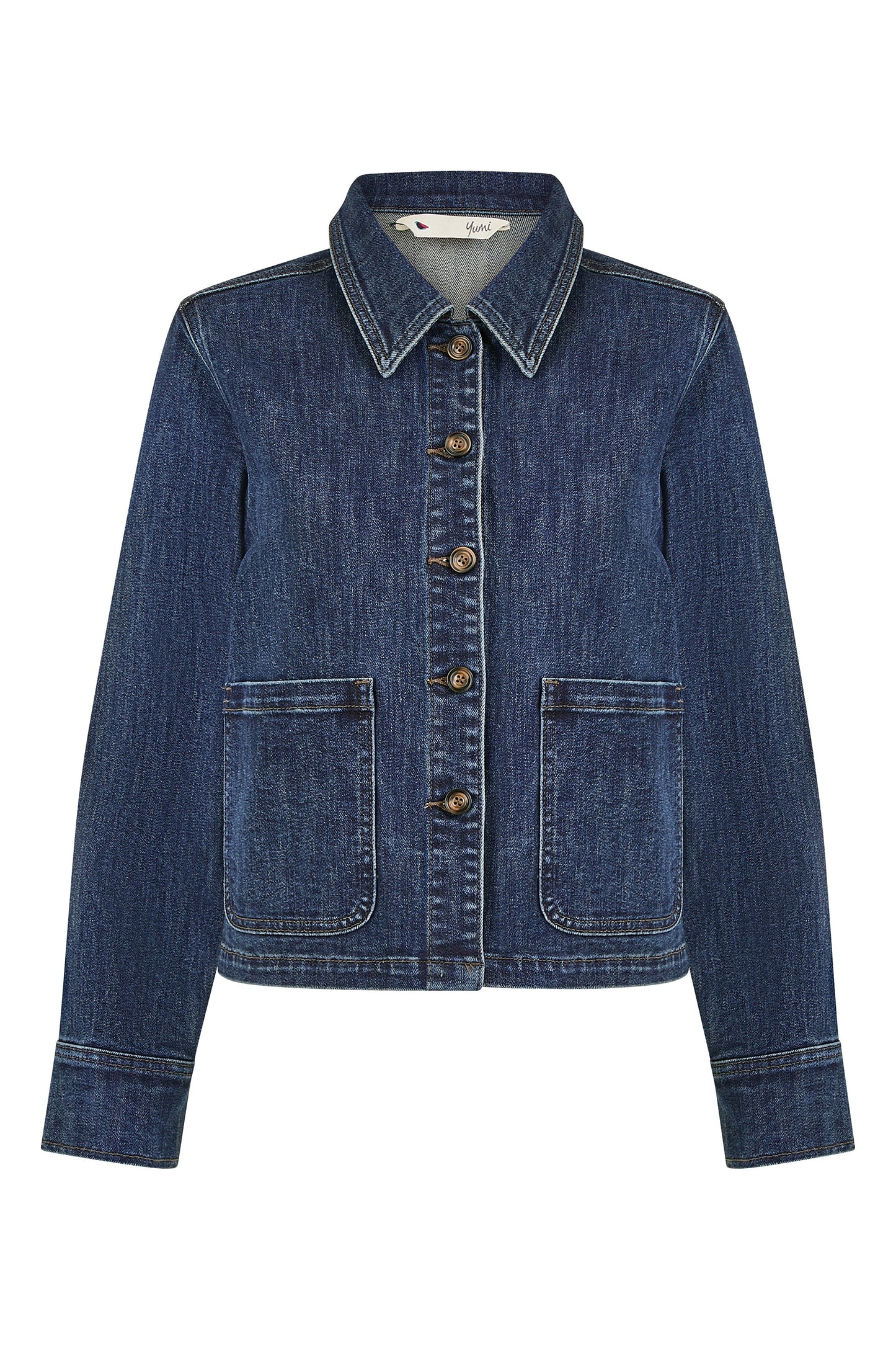 Yumi Blue Denim Jacket With Patch Pockets